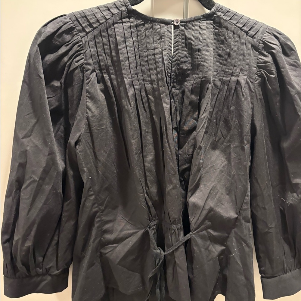 Black Pleated Blouse with Tie Waist
